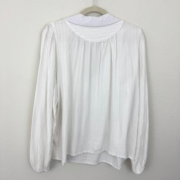Self Contrast Womens Tracy Blouse Top Size XL Linen Blend Seersucker White - Picture 4 of 7